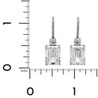 Platinum 2 Stone Emerald Cut and Round Diamond Drop Earrings