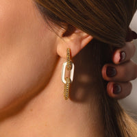 Etho Maria 18K Yellow Gold Pave Set Brown Diamond and White Ceramic Link Drop Earrings