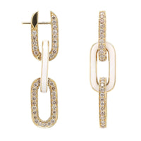 Etho Maria 18K Yellow Gold Pave Set Brown Diamond and White Ceramic Link Drop Earrings