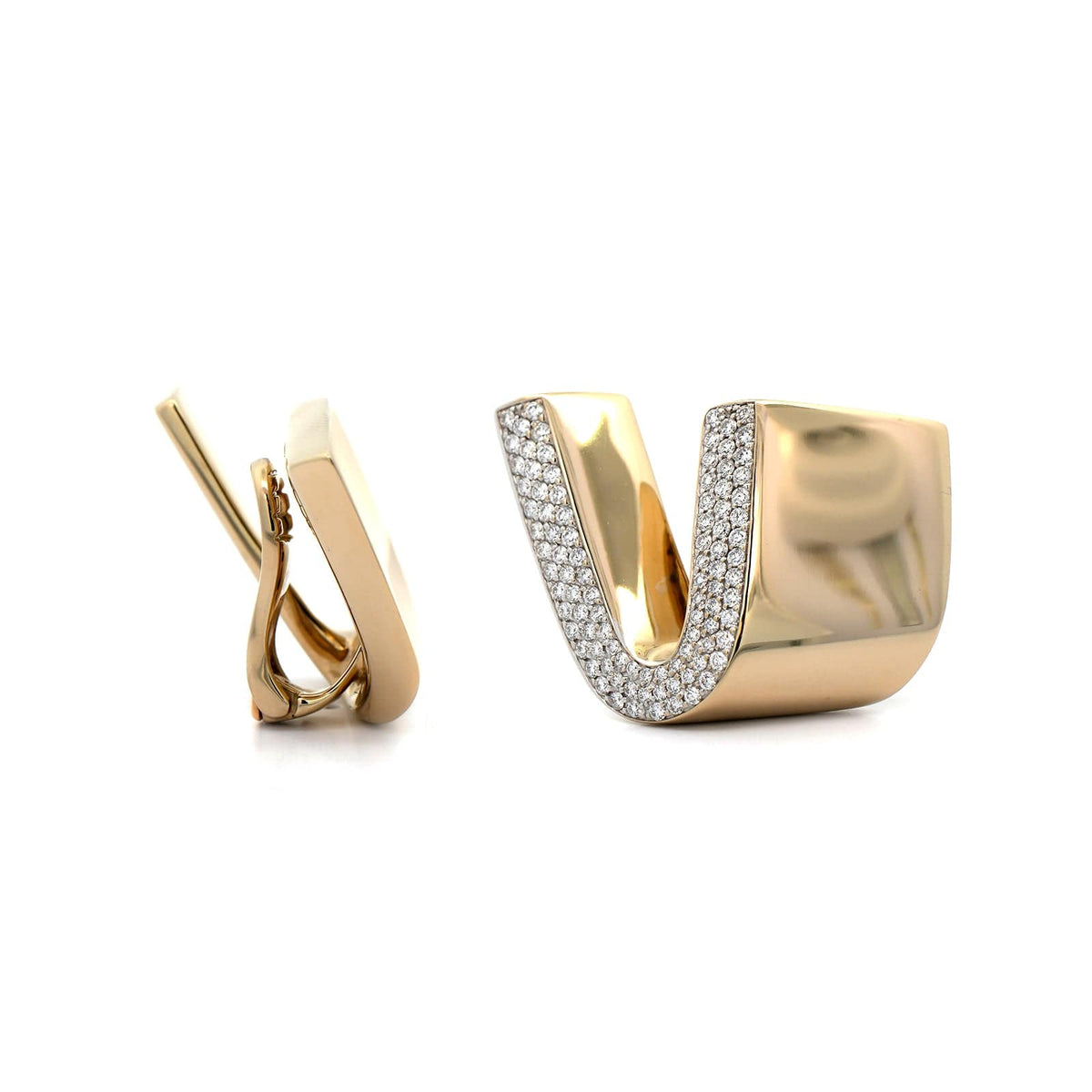 Vhernier 18K White Gold Pave Set Diamond Tonneau Earrings