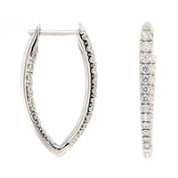 18K White Gold Diamond Marquise Shaped Hoop Earrings