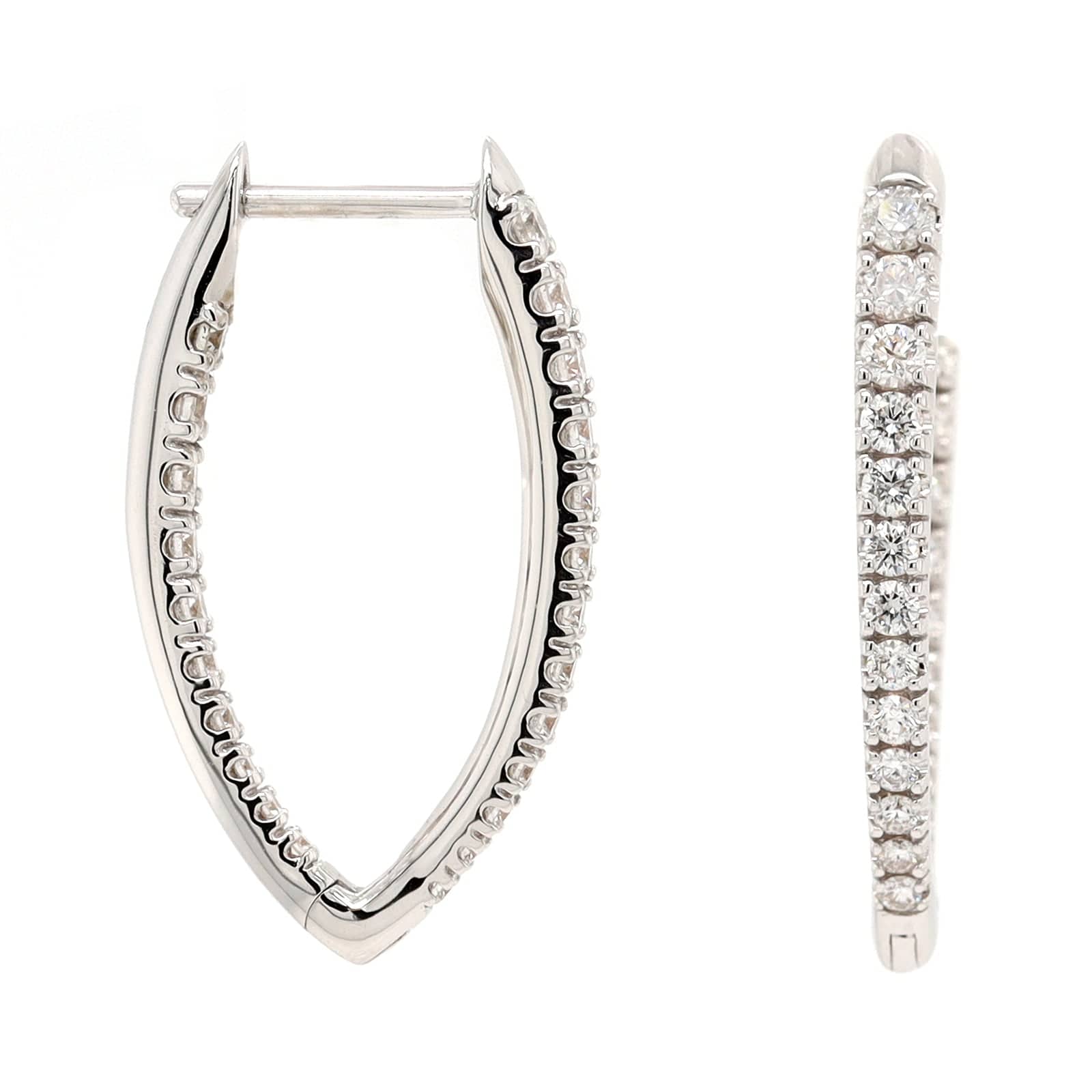 18K White Gold Diamond Marquise Shaped Hoop Earrings