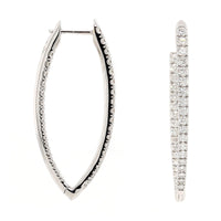 18K White Gold Diamond Marquise Shaped Hoop Earrings
