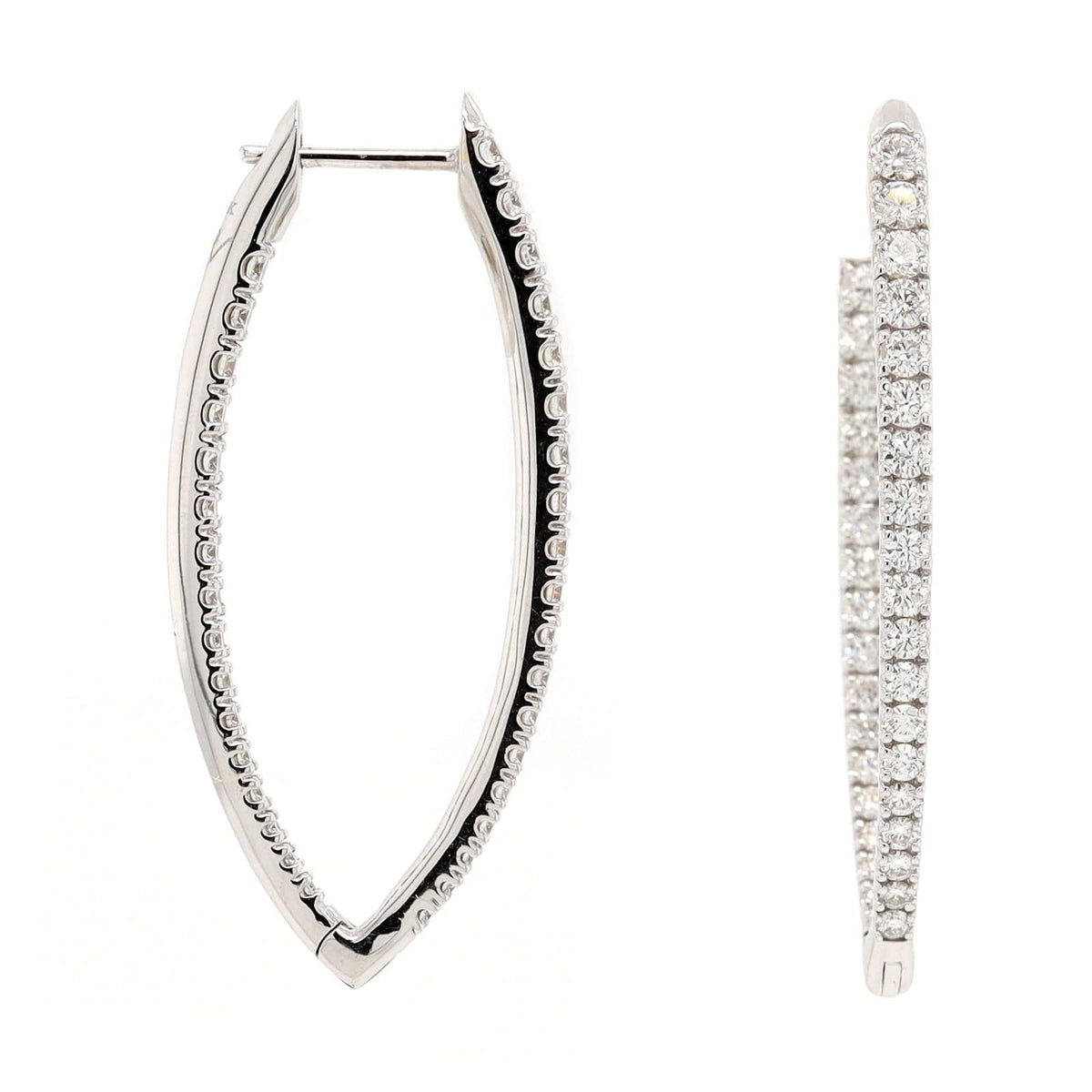 18K White Gold Diamond Marquise Shaped Hoop Earrings