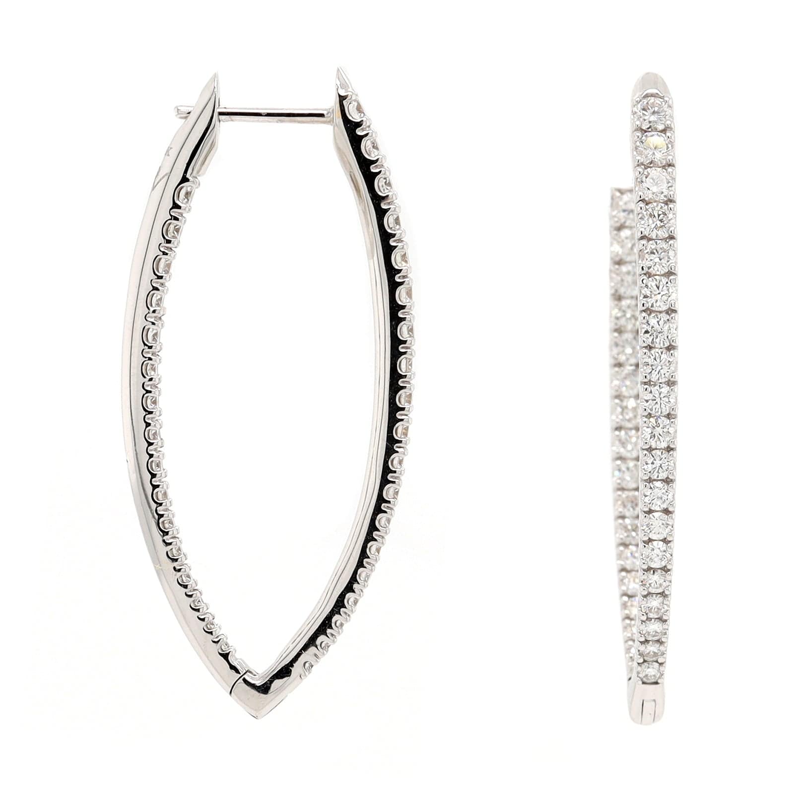 18K White Gold Diamond Marquise Shaped Hoop Earrings