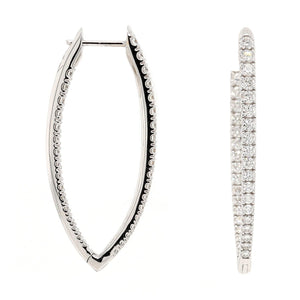 18K White Gold Diamond Marquise Shaped Hoop Earrings