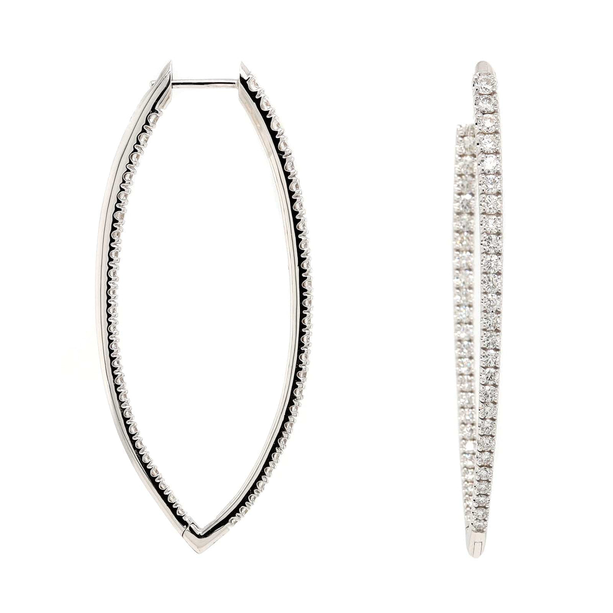 18K White Gold Diamond Marquise Shaped Hoop Earrings
