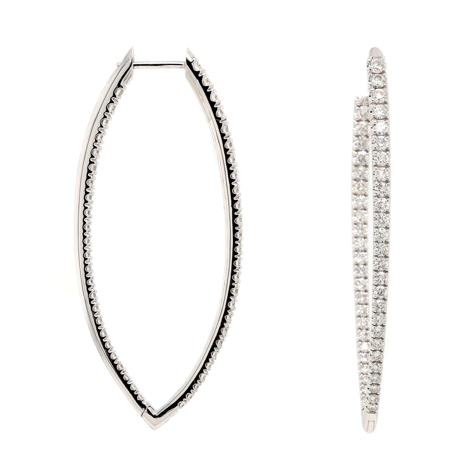 18K White Gold Diamond Marquise Shaped Hoop Earrings
