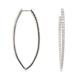 18K White Gold Diamond Marquise Shaped Hoop Earrings