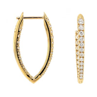 18K Yellow Gold Diamond Marquise Shaped Hoop Earrings