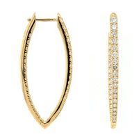 18K Yellow Gold Diamond Marquise Shaped Hoop Earrings