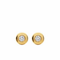 Bezel Set Stud Earrings 18K Yellow Gold with Diamonds, 6.4mm