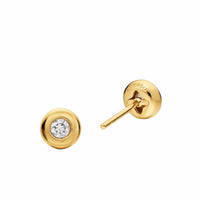 Bezel Set Stud Earrings 18K Yellow Gold with Diamonds, 6.4mm