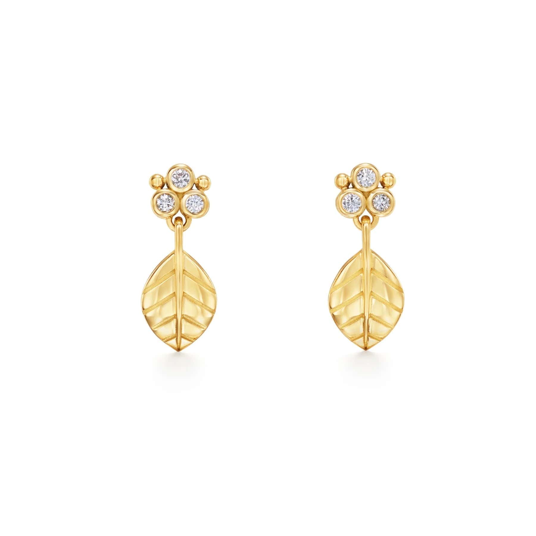 Temple St. Clair 18K Yellow Gold Arcadia Diamond Leaf Drop Earrings