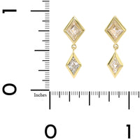 18K Yellow Gold 2 Stone Bezel Set Kite Diamond Drop Earrings