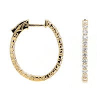 14K Yellow Gold Inside Out Diamond Oval Hoop Earrings
