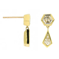 18K Yellow Gold 2 Stone Kite and Hexagon Diamond Drop Earrings