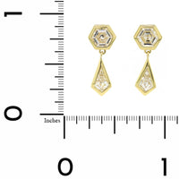 18K Yellow Gold 2 Stone Kite and Hexagon Diamond Drop Earrings