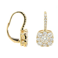 14K Yellow Gold Cluster Diamond Drop Earrings