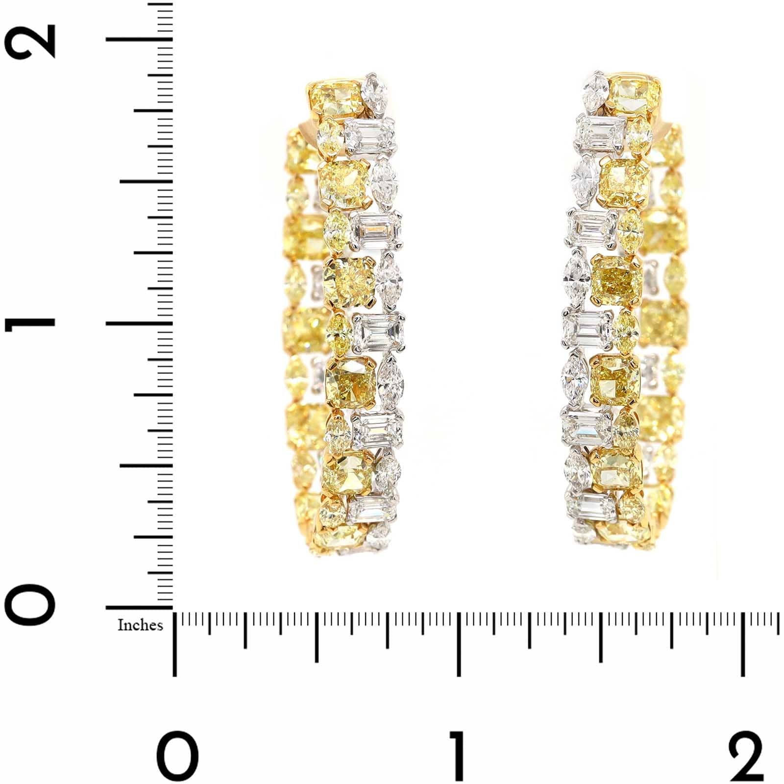 Etho Maria 18K Yellow Gold Multi Shaped White and Yellow Diamond Hoop Earrings