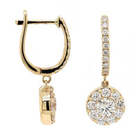 14K Yellow Gold Cluster Diamond Huggie Drop Earrings