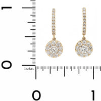 14K Yellow Gold Cluster Diamond Huggie Drop Earrings