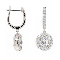 14K White Gold Cluster Diamond Huggie Drop Earrings
