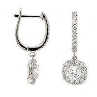 14K White Gold Cluster Diamond Huggie Drop Earrings