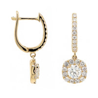 14K Yellow Gold Cluster Diamond Huggie Drop Earrings