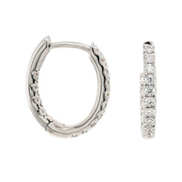 18K White Gold Inside Out Diamond Oval Shaped Hoop Earrings