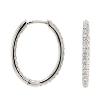 18K White Gold Inside Out .50CTW Diamond Oval Shaped Hoop Earrings