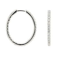 18K White Gold Inside Out 1.18CTW Diamond Oval Shaped Hoop Earrings