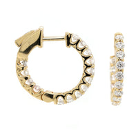 14K Yellow Gold 12.5MM Inside Out Diamond Hoop Earrings