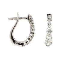 14K White Gold Graduated Single Prong Diamond Huggie Earrings