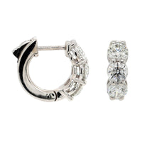 14K White Gold 3 Stone Diamond Huggie Earrings