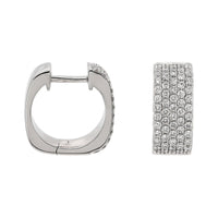 18K White Gold Euro Shaped Pave Diamond Huggie Earrings