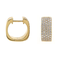 18K Yellow Gold Euro Shaped Pave Diamond Huggie Earrings