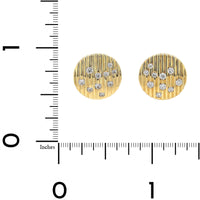 18K Yellow Gold Scattered Diamond Ribbed Disc Stud Earrings