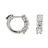18K White Gold 3 Stone 1.90CTW Diamond Huggie Earrings