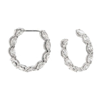 18K White Gold Oval Shaped Diamond Hoop Earrings