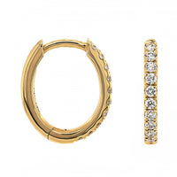 18K Yellow Gold Inside Out .20CTW Diamond Oval Shaped Hoop Earrings