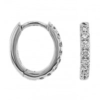 18K White Gold .5" Diamond Oval Shaped Hoop Earrings