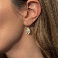 18K Yellow Gold Pear Shaped Diamond Dangle Earrings