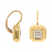 18K Yellow Gold Asscher Cut Diamond Dangle Earrings