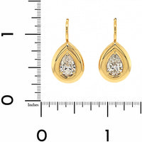 18K Yellow Gold Bezel Set Pear Shaped Diamond Dangle Earrings