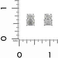 18K White Gold 2 Stone Emerald Cut and Oval Diamond Stud Earrings