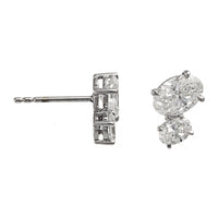 18K White Gold 2 Stone Oval Diamond Stud Earrings