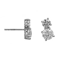 18K White Gold 2 Stone Round Diamond Stud Earrings