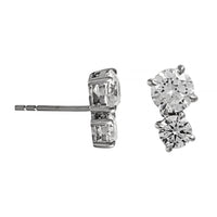 18K White Gold 2 Stone Round Diamond Stud Earrings