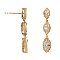 18K Yellow Gold 3 Stone Marquise Shaped Diamond Drop Earrings
